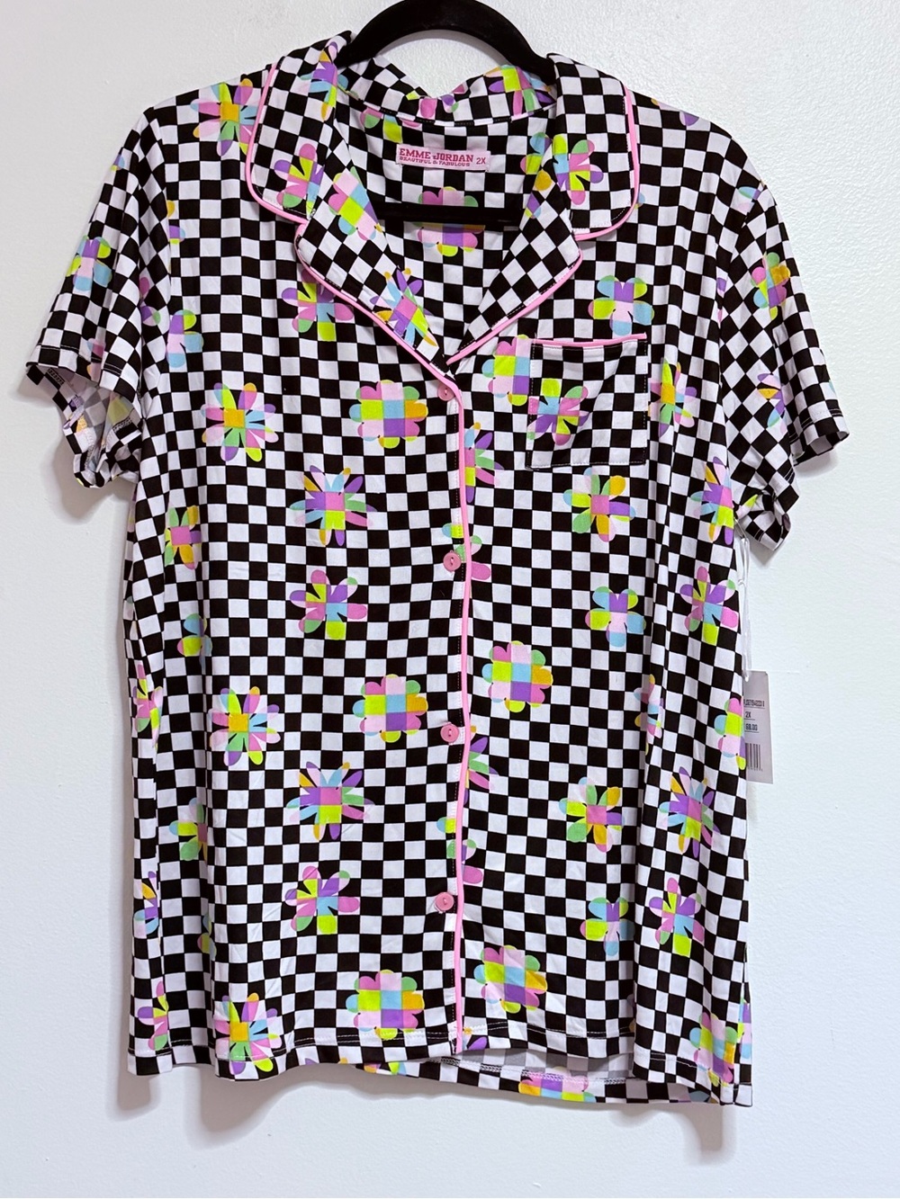 Emme Jordan Checkerboard Floral PJ Set - Black & Neon 2XL NWT